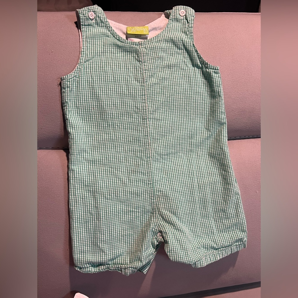 Green Gingham Baby Romper
